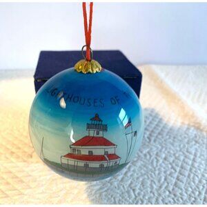 Vintage Beechcombers Lighthouse of Texas Glass Ornament with Box